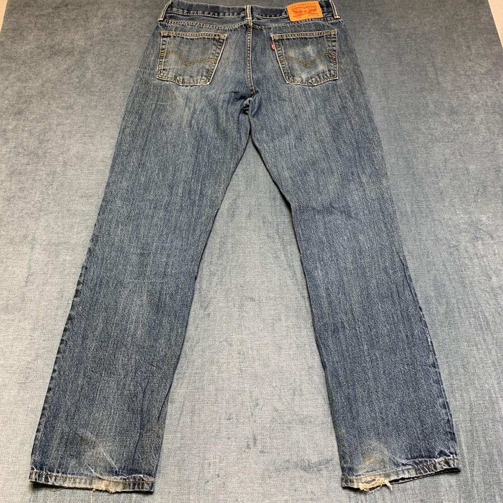 Levi's 514 Jeans Mens 34x34 Blue Denim Dark Wash Comfort Straight leg Distressed
